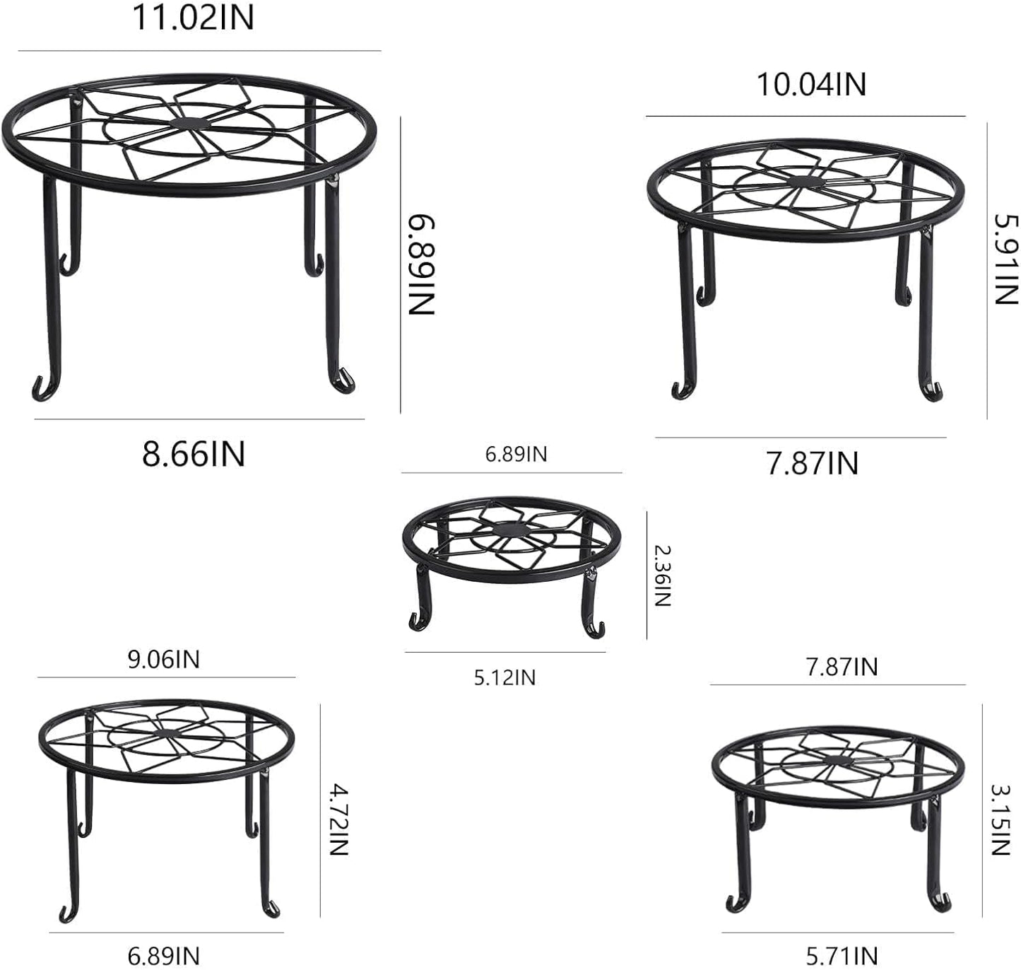 5 Pack Metal Plant Stands,Heavy Duty Potted Holder for Flower Pot,Indoor Outdoor Metal Rustproof Iron Garden Container