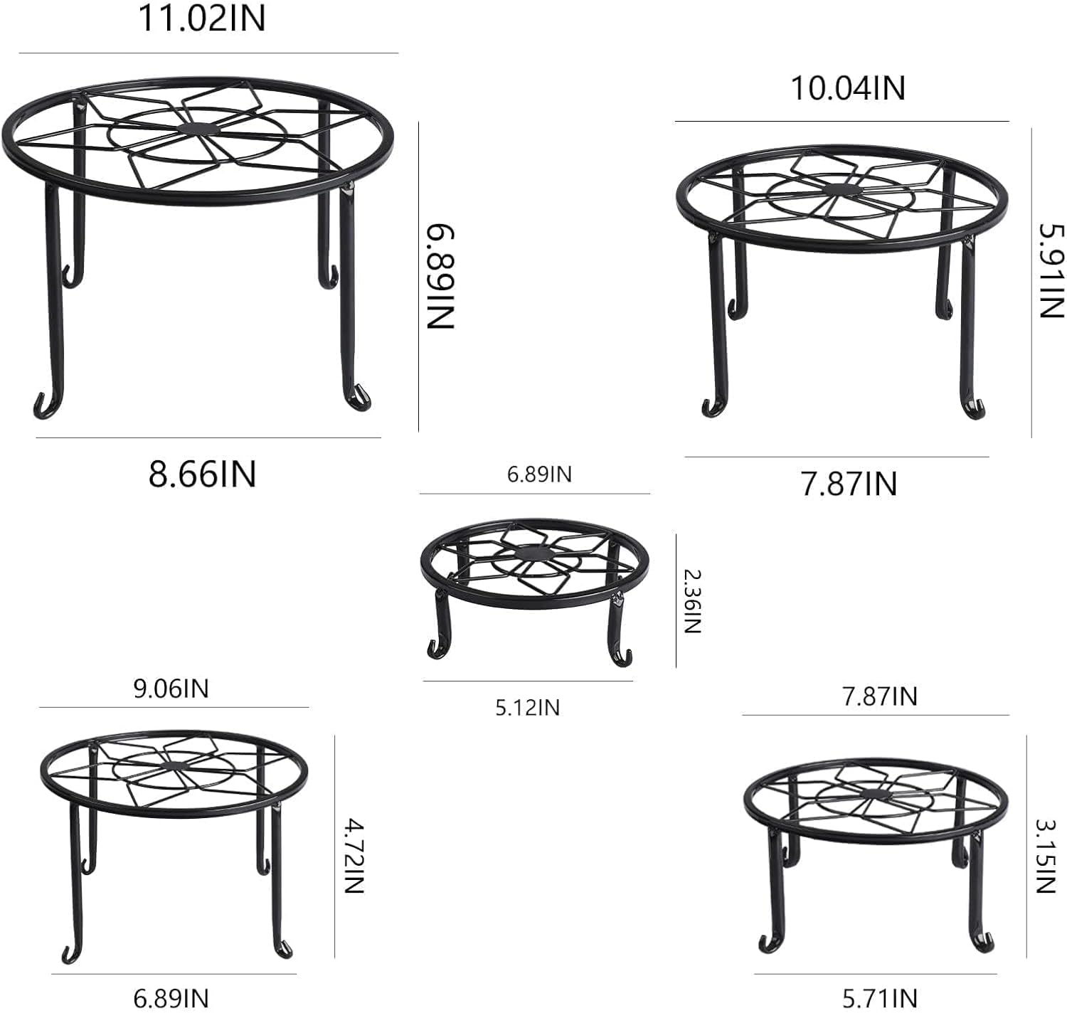 5 Pack Metal Plant Stands,Heavy Duty Potted Holder for Flower Pot,Indoor Outdoor Metal Rustproof Iron Garden Container