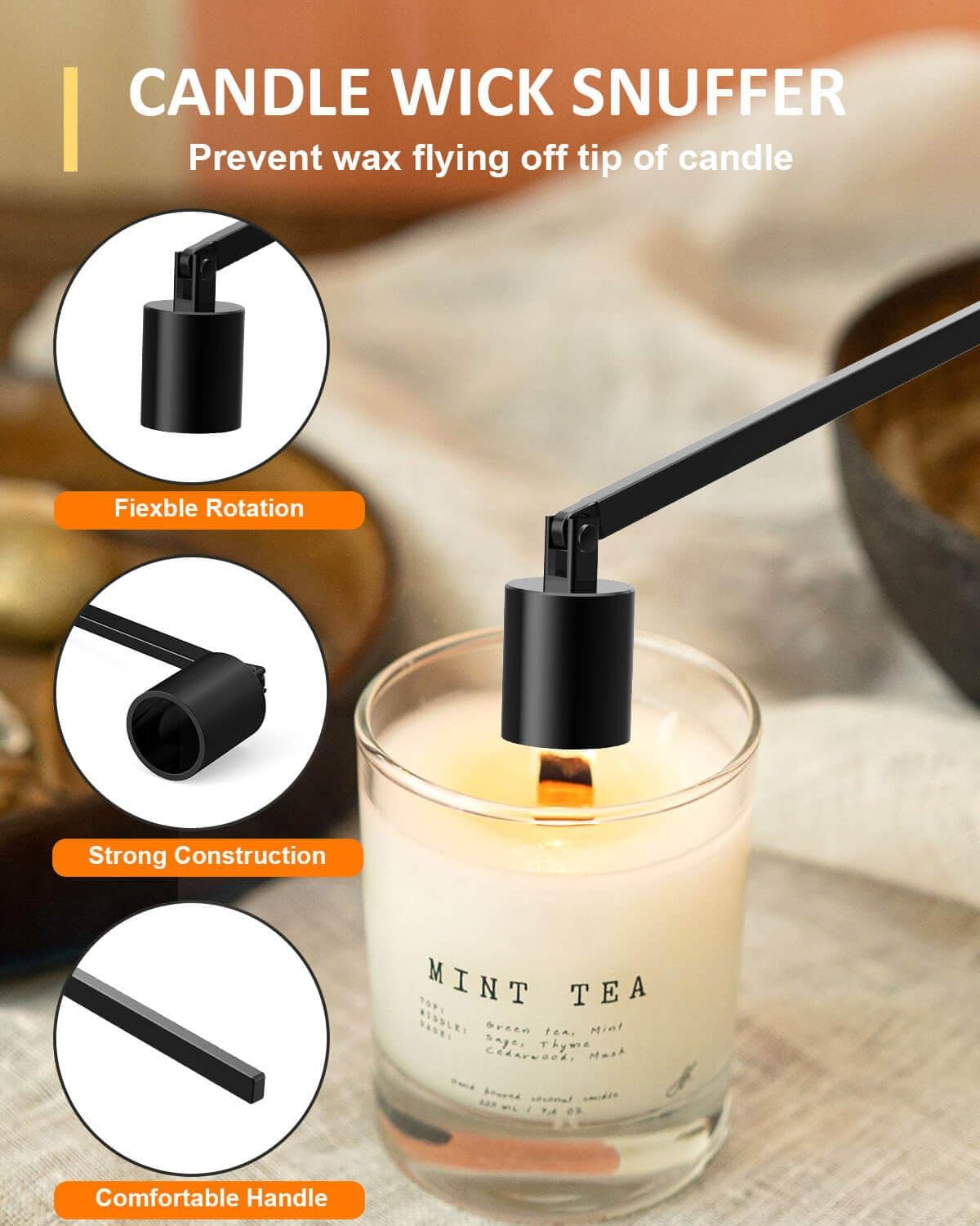 Black 5 in 1 Candle Care Kit, Elegant Candle Wick Trimmer Set, Candle Lighter Set, Candle Snuffer, Candle Tray, Candle