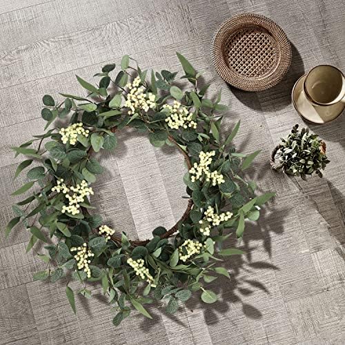 Pinkpum 2 Pack Wreaths for Front Door 20'' Christmas Eucalyptus Wreath, Spring Summer Door Green Wreath for Home Porch