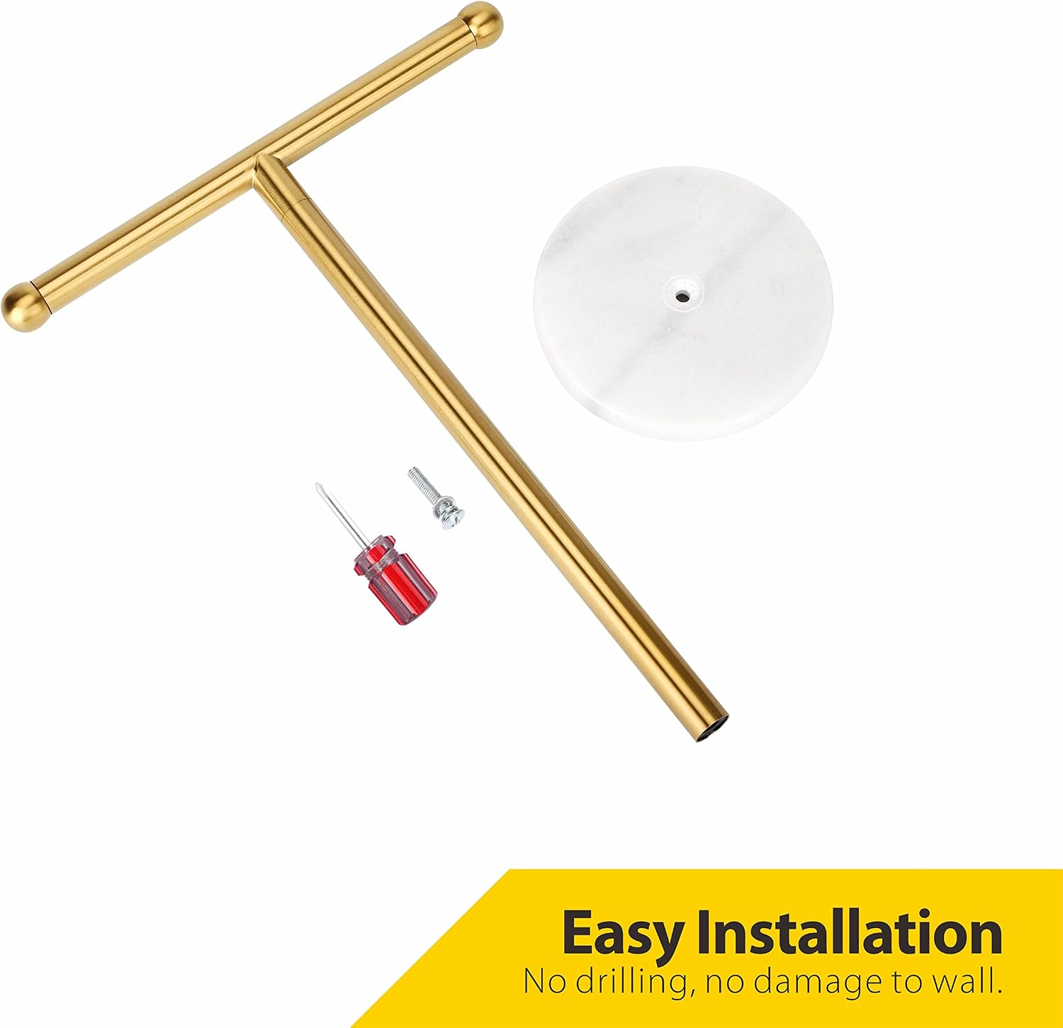 Gold Hand Towel Holder Stand with Heavy Marble Base, T-Shape Towel Rack, Free-Standing for Bathroom Vanity Countertop