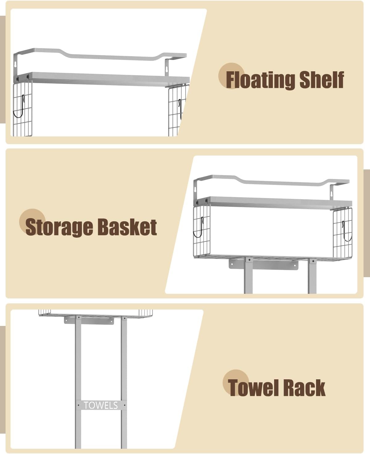 Aetyord Towel Racks for Bathroom - Wall Mounted Metal Rack with Wood Plank, Bathroom Storage Organizer, Towel Holder