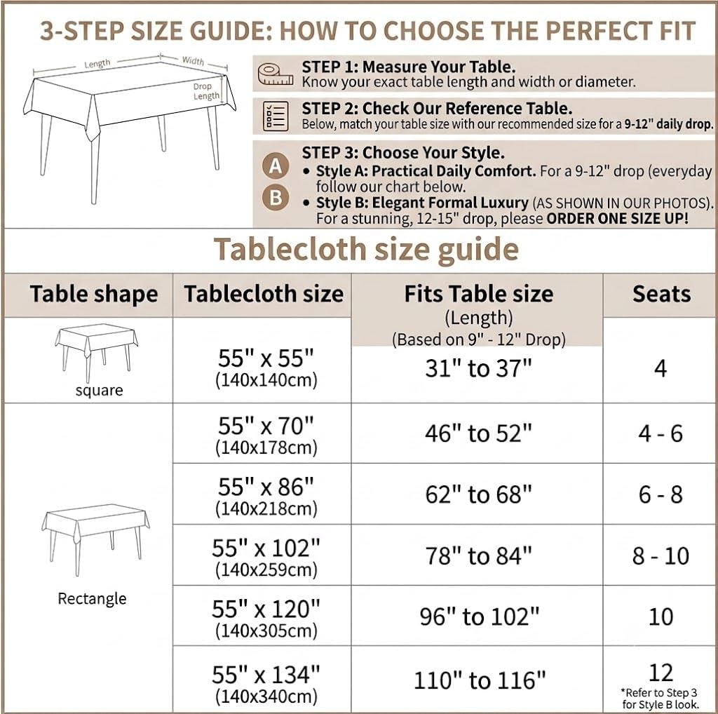 Linen Textured Tablecloth for Rectangle Tables | Heavy Duty Spillproof & Water Resistant Woven Table Cover for