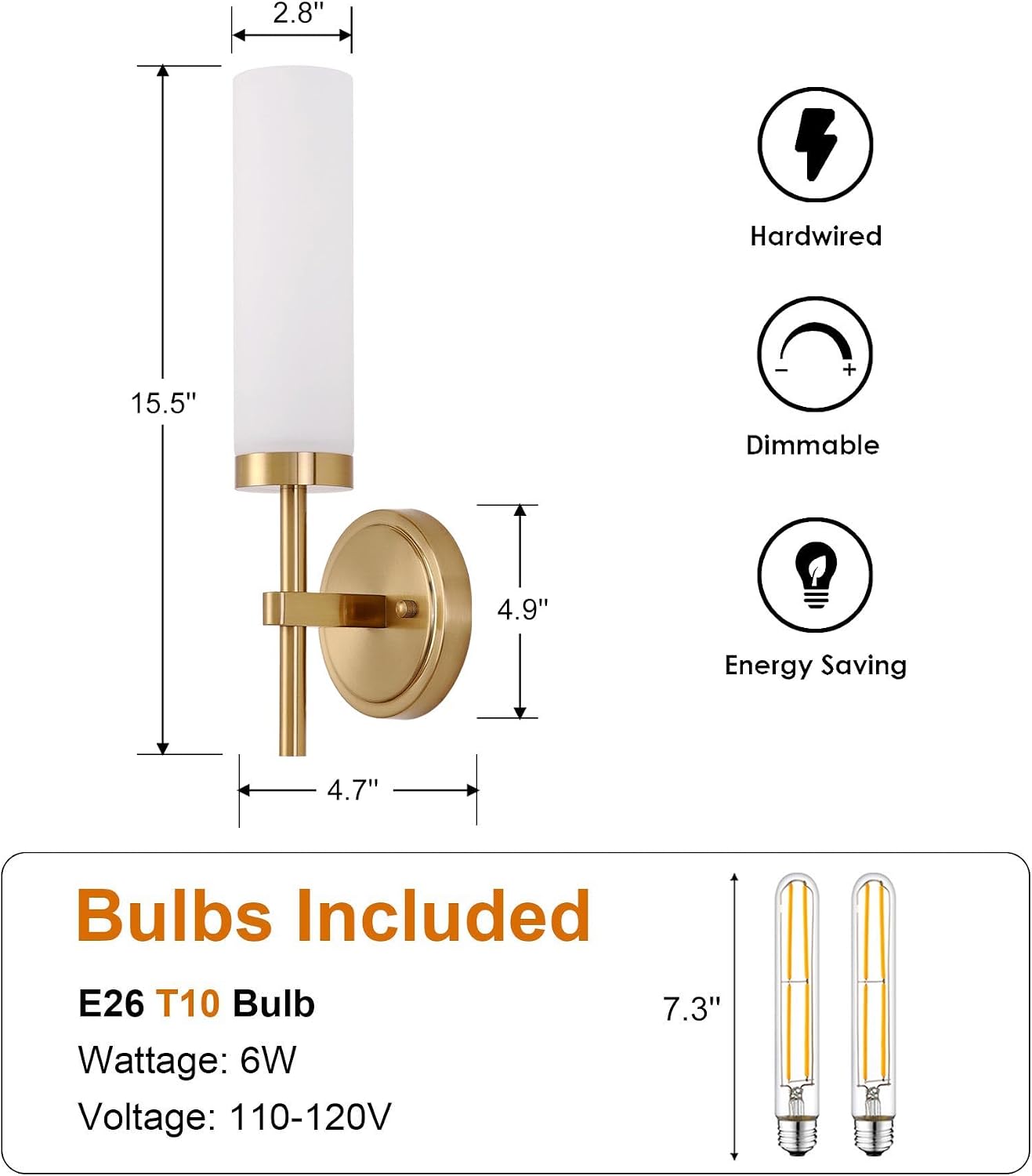 Wall Sconces Set of Two, Bathroom Sconces Wall Lighting LED Vanity Lights | Bulbs Included, Opal White Glass Shade