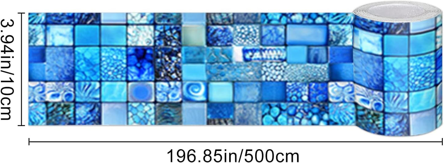 Wallpaper Border Peel and Stick Decorative Wall Trim Self Adhesive Mosaic Tile / Blue Texture