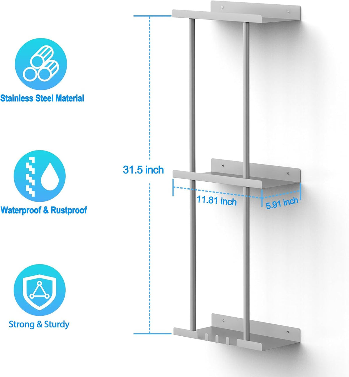 Liuoud Towel Rack for Bathroom, Wall Mounted Bath Towel Holder Storage Organizer for Rolled Towels, Vertical Towel Rack