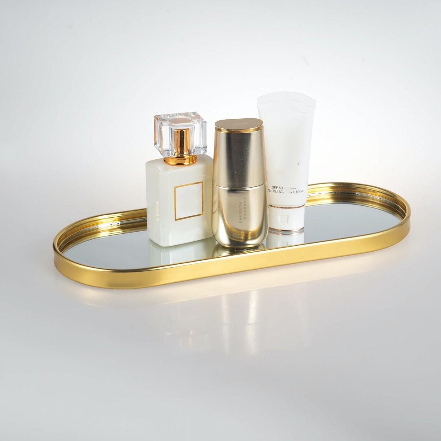 Mirrored Jewelry Trinket Tray Vanit Little Ring Earings Organizer Ornate Cosmetic Perfume / Gold