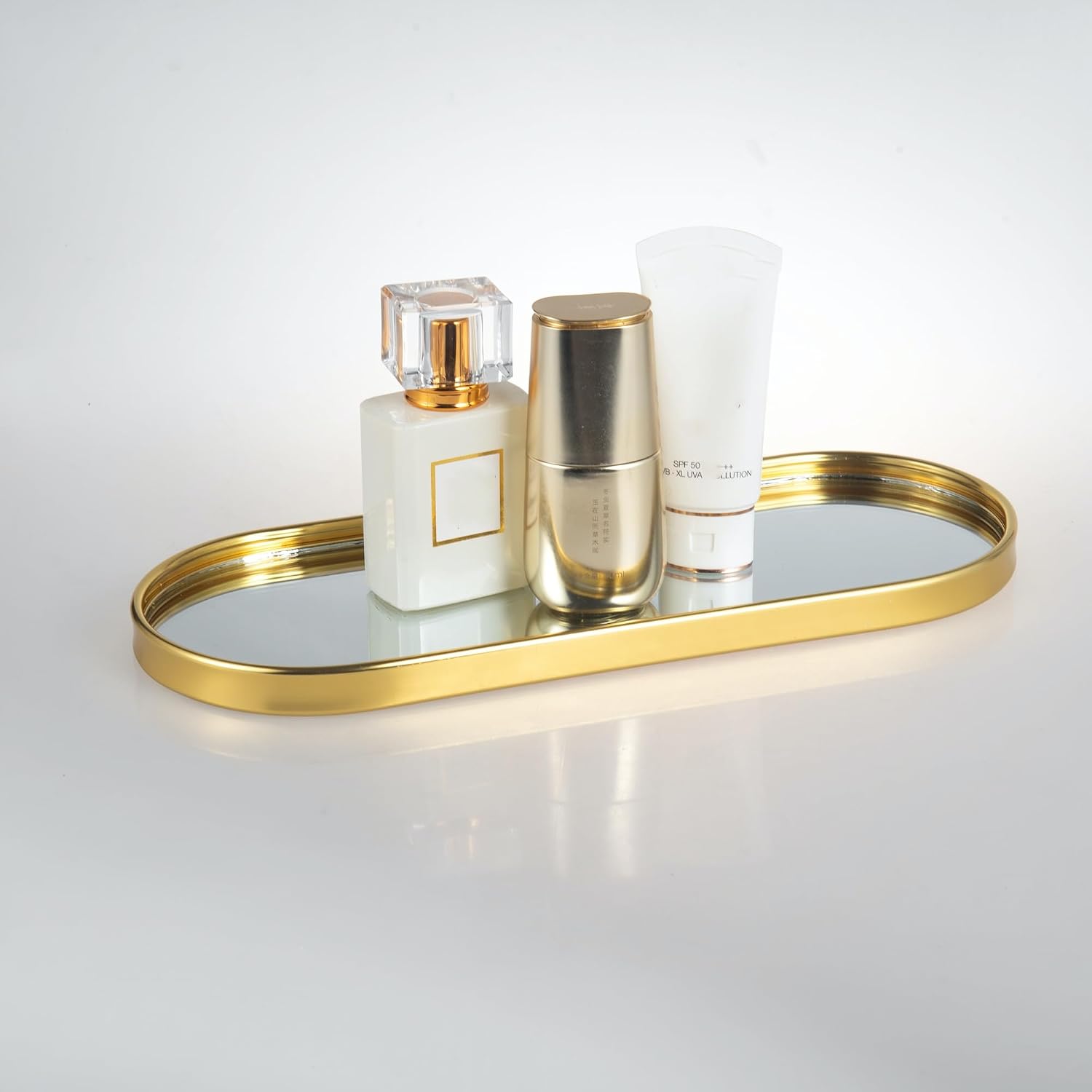 Mirrored Jewelry Trinket Tray Vanit Little Ring Earings Organizer Ornate Cosmetic Perfume / Gold