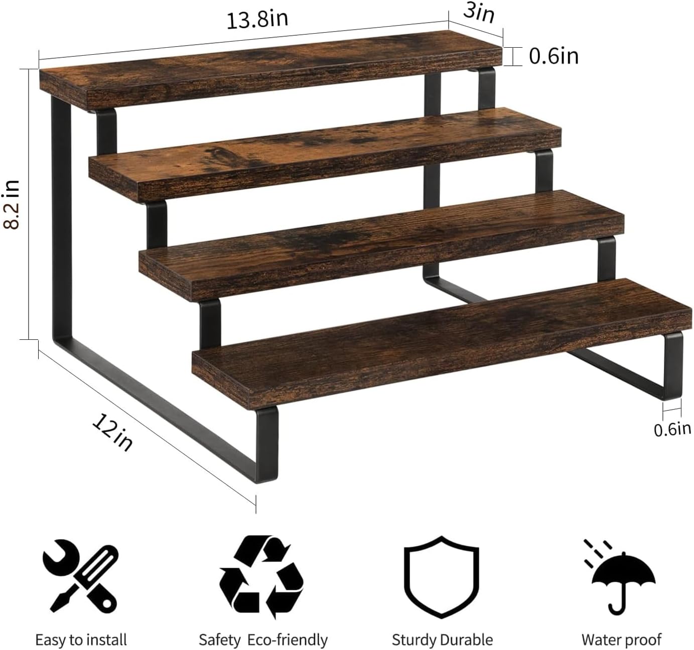 YINMIT Wooden Display Riser Stand, Tiered Perfume and Cologne Organizer Stand, 4 Tier Spice Rack Organizer, Rustic