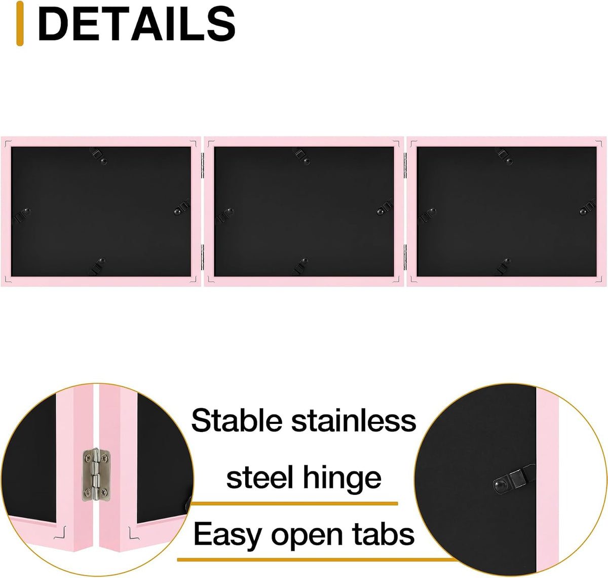 decorUhome Pink Triple 7x5 Picture Frame Horizontal, MDPK08 | "Z" Shape Folding Design Engineered Wood Trifold Photo