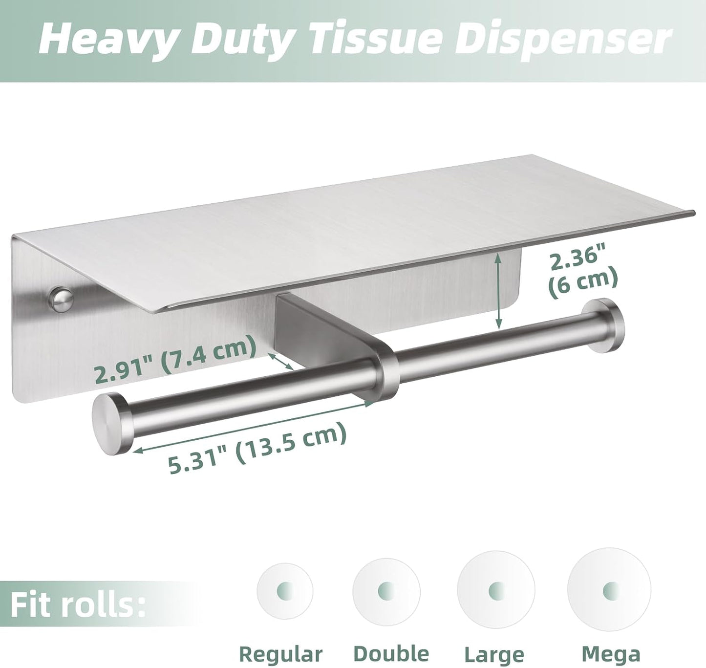 APLusee Brushed Nickel Double Toilet Paper Holder with Shelf, Wall Mounted | 304 Stainless Steel, Rust-resistant for