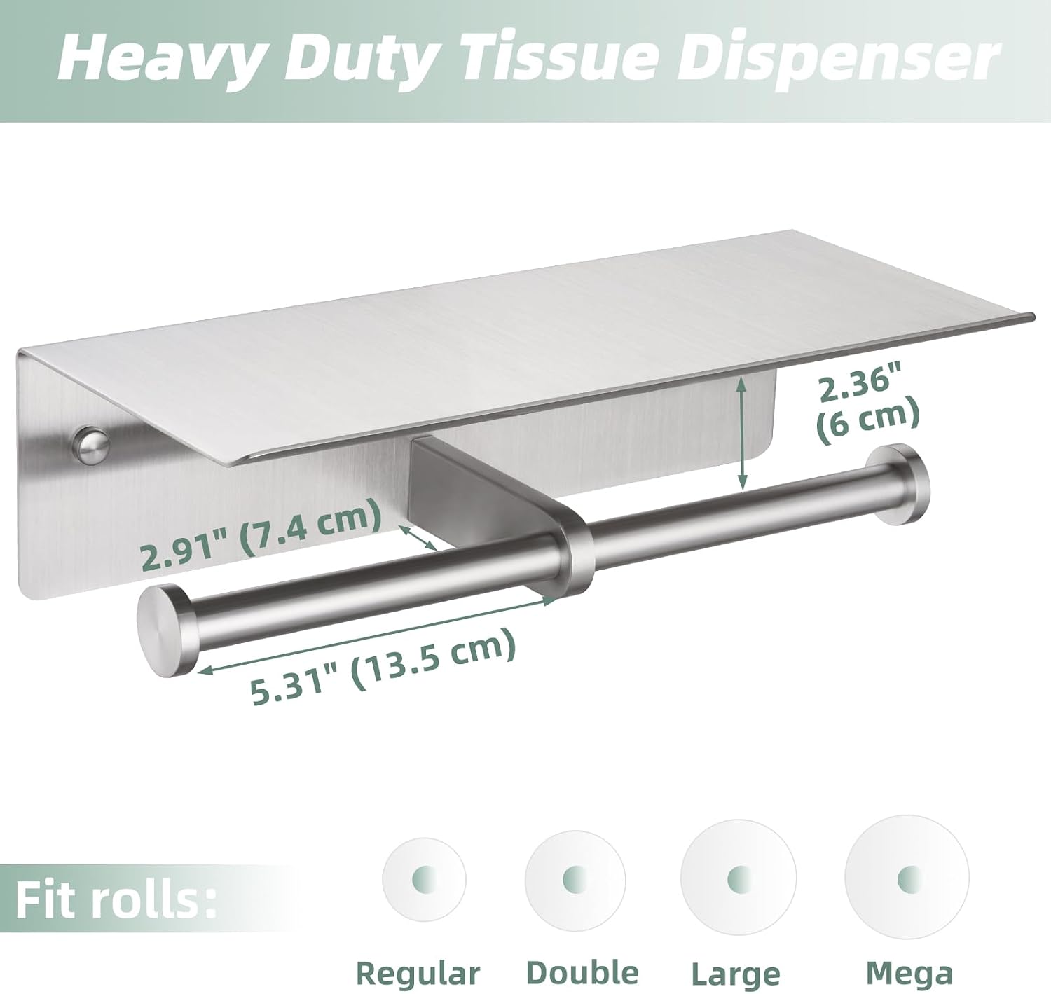 APLusee Brushed Nickel Double Toilet Paper Holder with Shelf, Wall Mounted | 304 Stainless Steel, Rust-resistant for