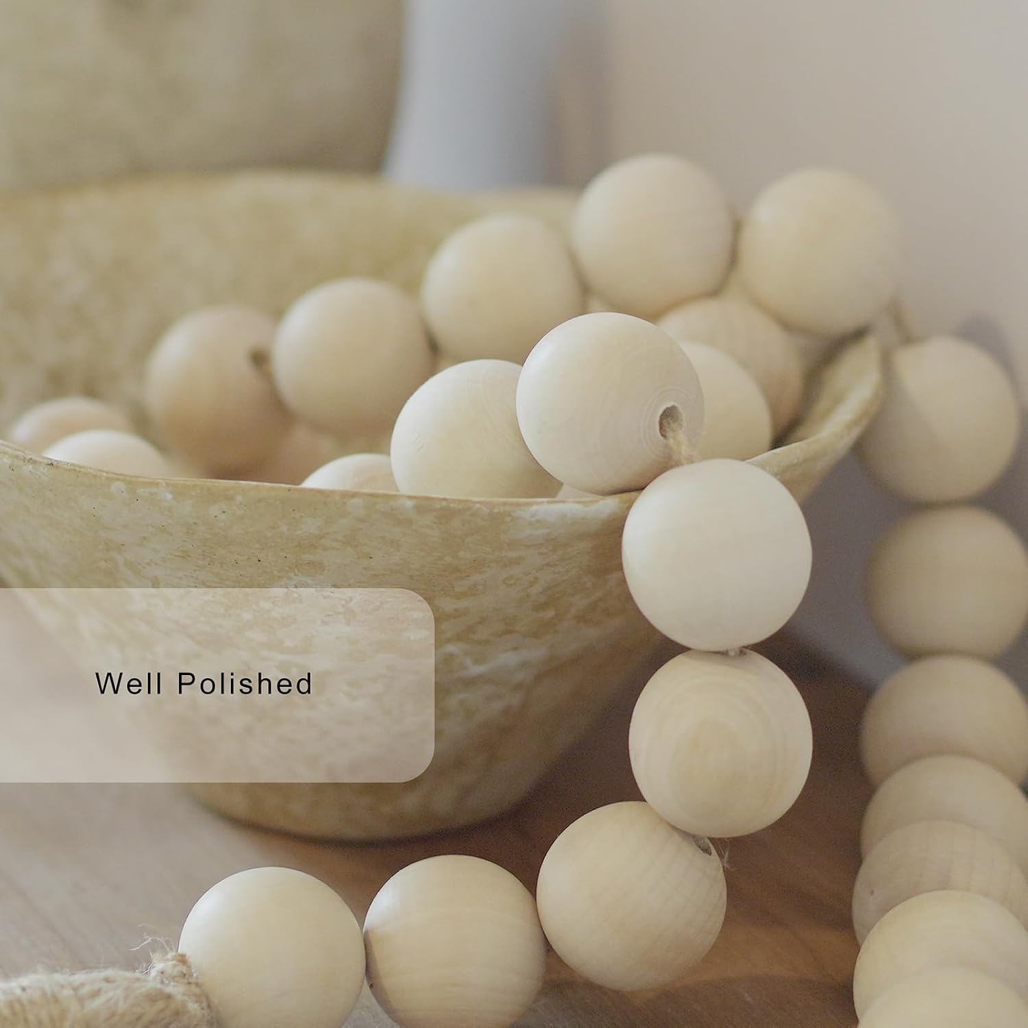 Wooden Beads Garland / 41 Inches / Nature Beige