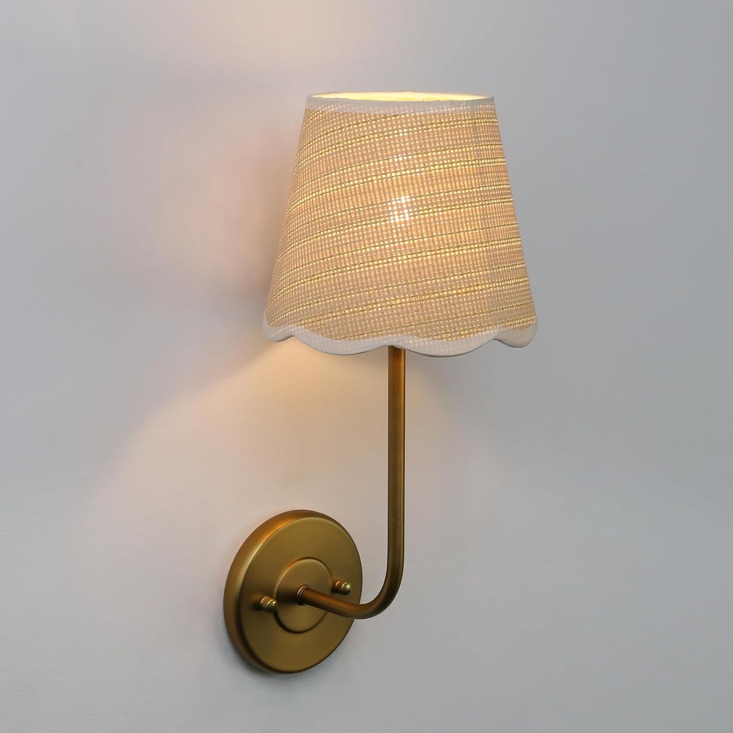 Hardwired Bathroom Vanity Lights Curved Arm / Brass-rattan / Woven Rattan / Set of 2