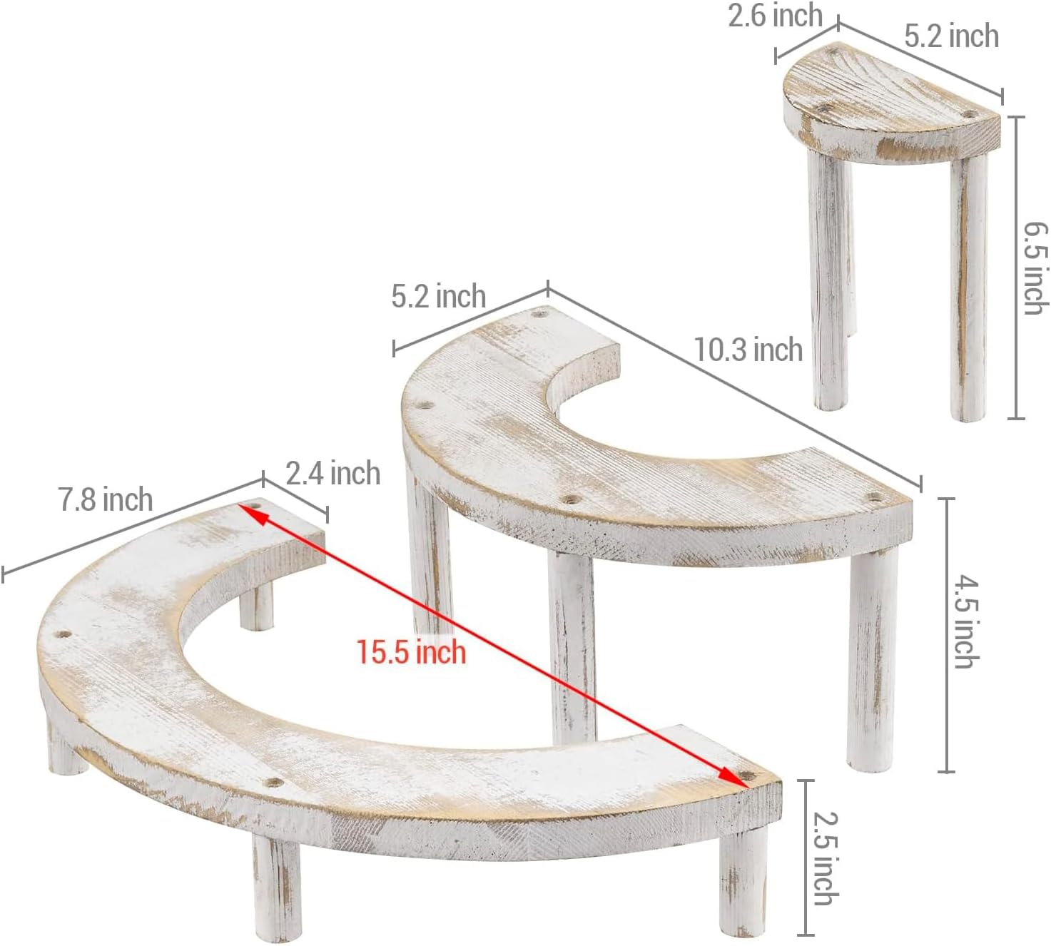 MyGift 3 Tier Wooden Display Riser Stand Whitewashed Dessert Shelf | Three Level Design, Rustic Whitewashed Finish