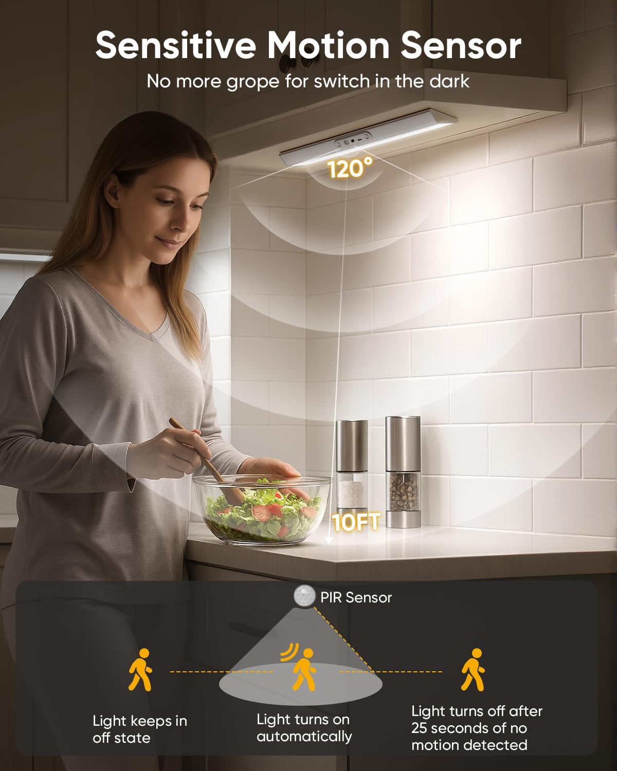 Motion Sensor Closet Lights, Eye Protection Design Cabinet Lighting Wireless with Remote, 3 Color Temps & Dimmable