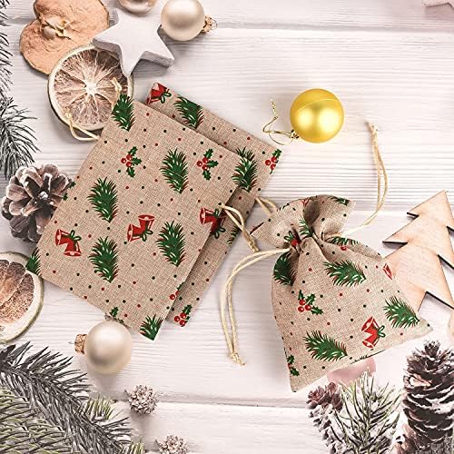 XCFWin 12 Pack Of Christmas Gift Bags With Drawstring Reusable Designs For Christmas Party Supplies Favors (pine branch, 13 * 18cm/5 * 7inch)