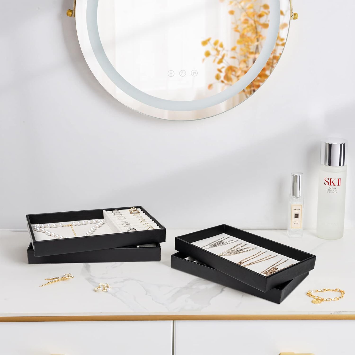Stackable Jewelry Organizer Trays for Drawers / 4 Layers / Black