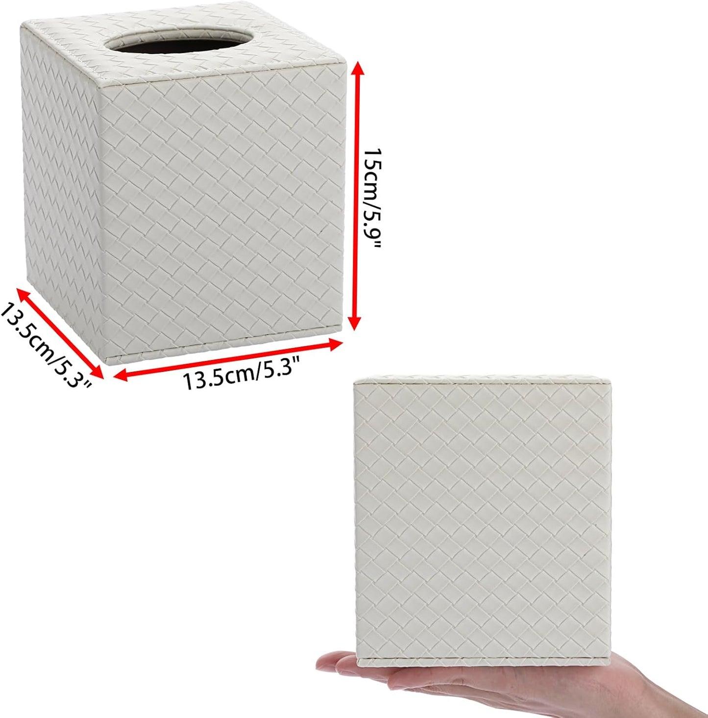 Tissue Box Cover Square Tissue Box Stylish PU Woven Lozenge Pattern Tissue Box Holder / White