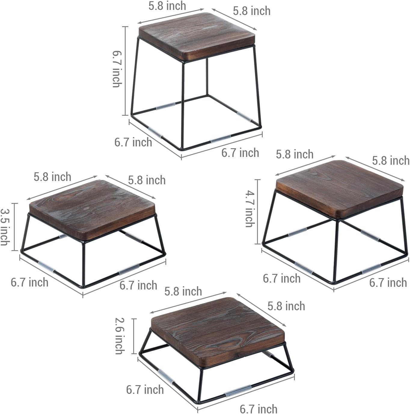MyGift 4 Piece Dessert Display Stand Set Wood Buffet Risers Brown Metal | Matte Black Wire Bases, Nesting Display