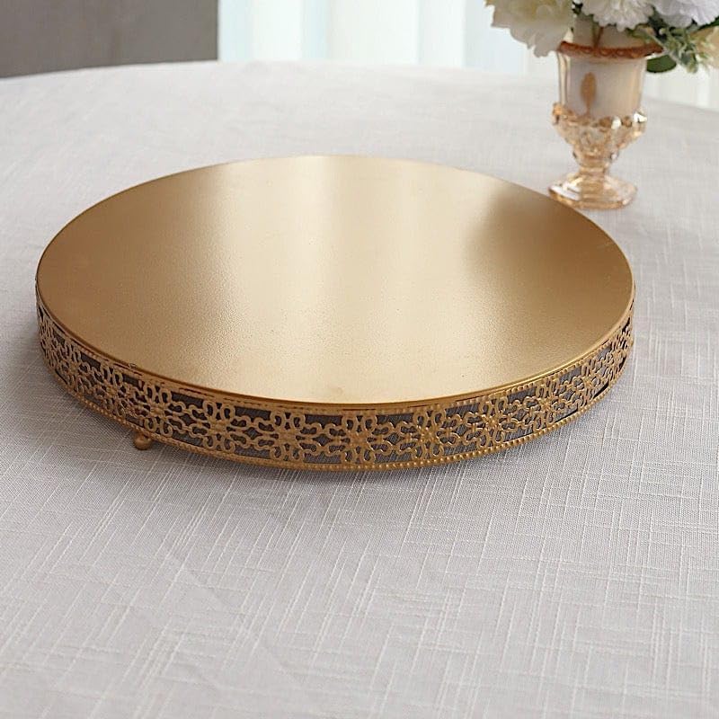 in Metal Fleur De Lis Round Cake Stand Dessert Display Pedestal / Gold / 16 Inch