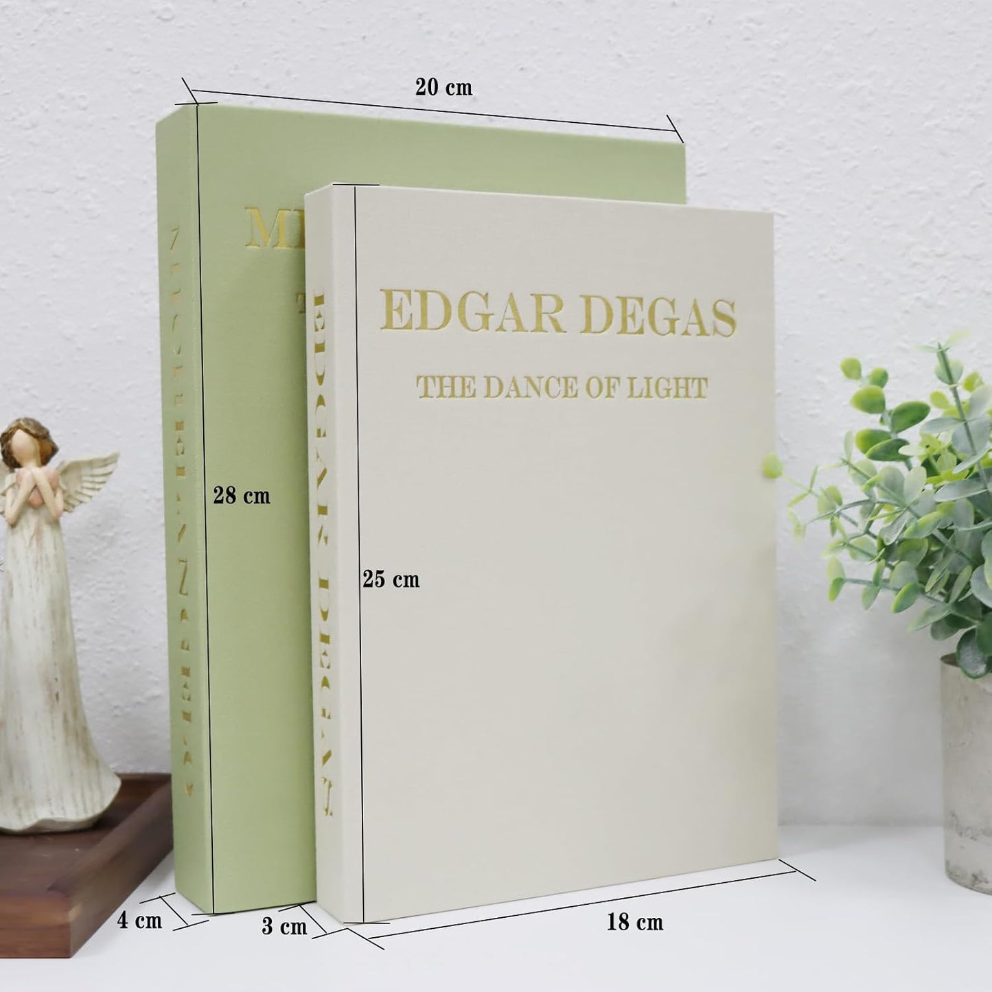 Linen Aesthetic Faux Books Decor / Green-beige / Set of 2