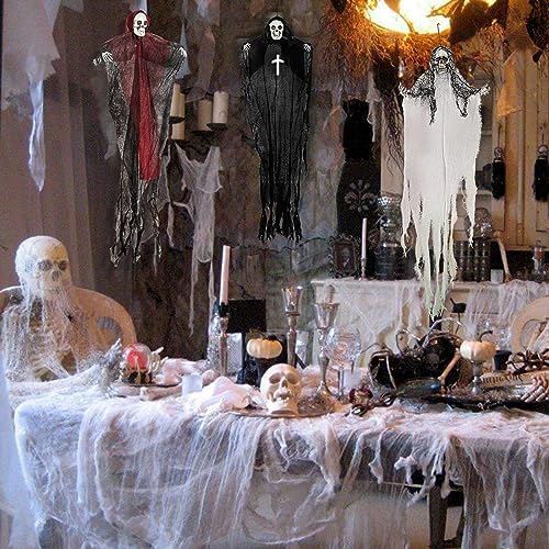 Halloween Hanging Skeleton Ghosts, Halloweens Grim Reapers (3 Pack)