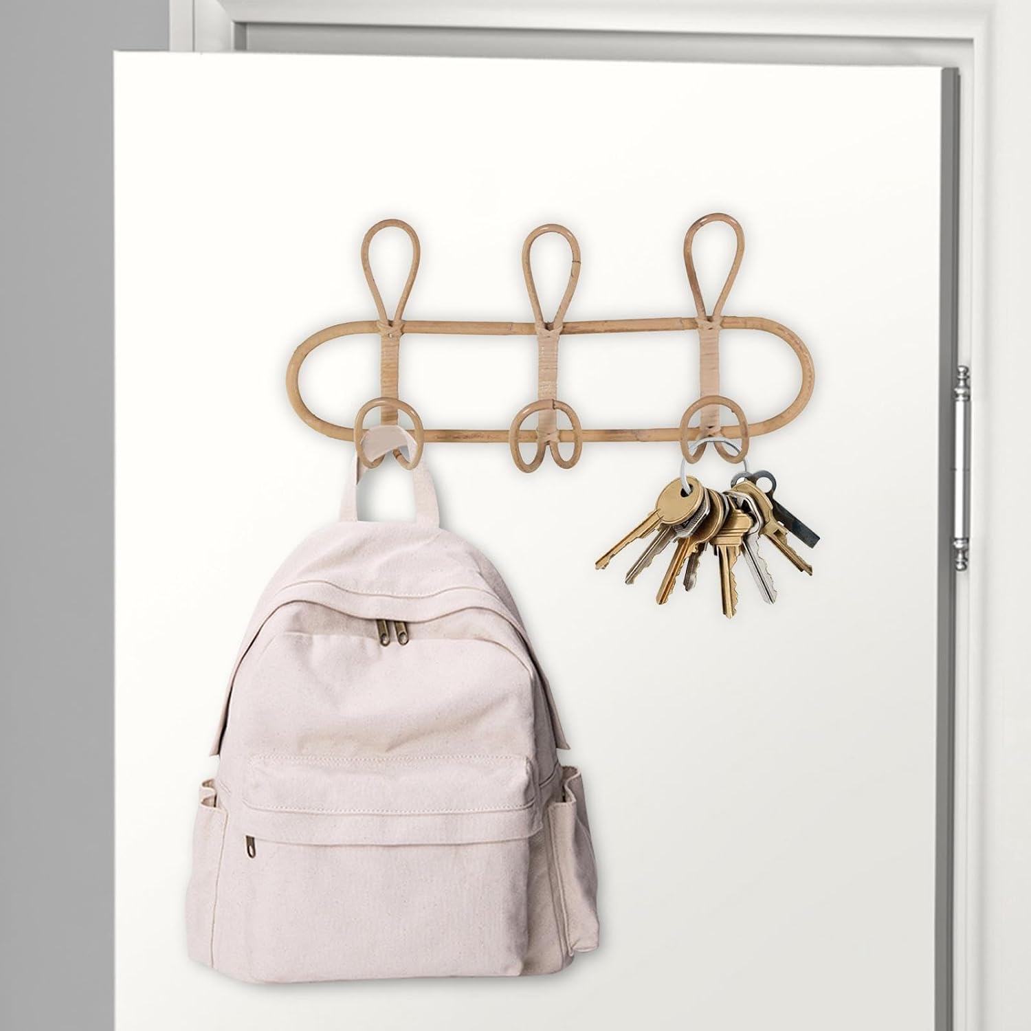 Rattan Wall Coat Rack / 3 Hooks