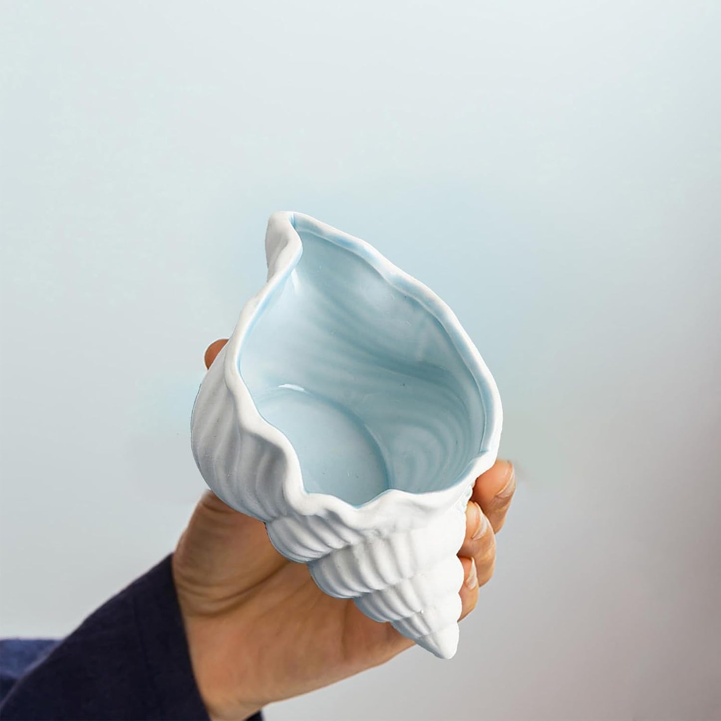 Conch Jewelry Dish Ceramic Jewelry Tray / White + Blue