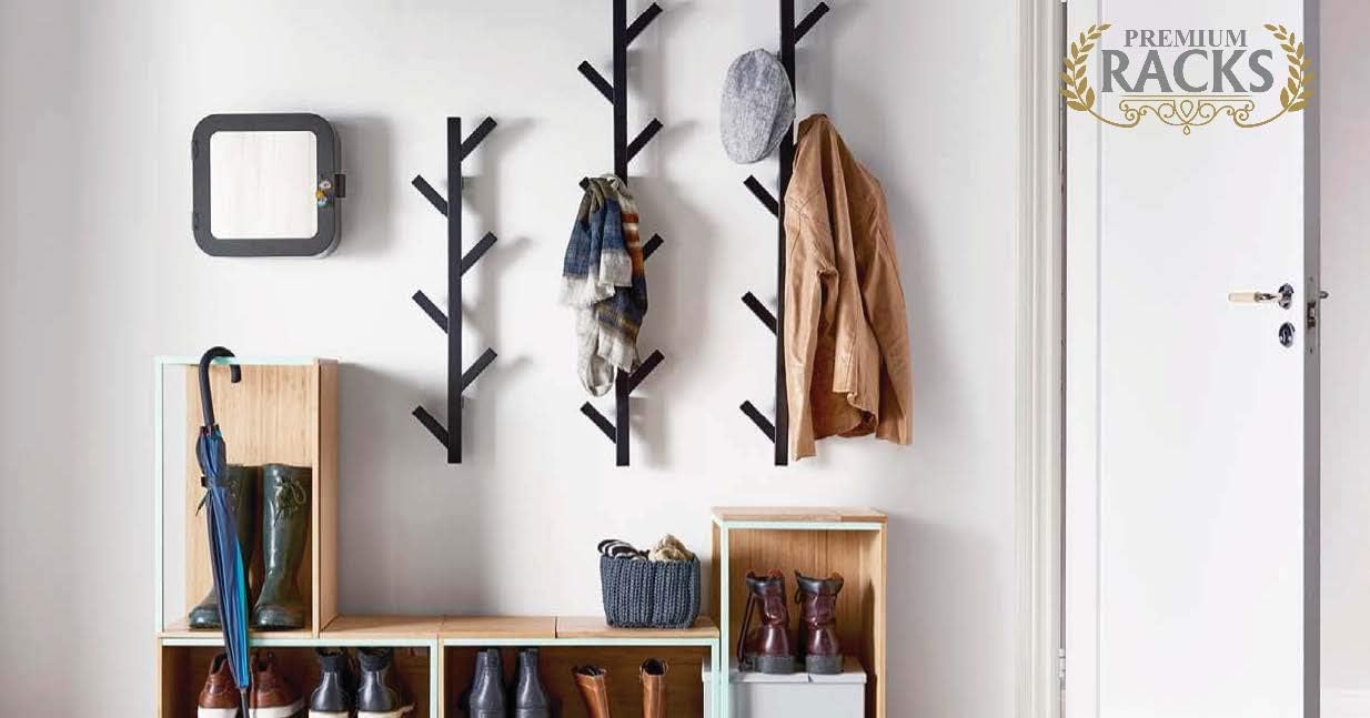 Coat Rack & Hat Rack - Modern Design - Wall Mounted - Stylish - (Black)