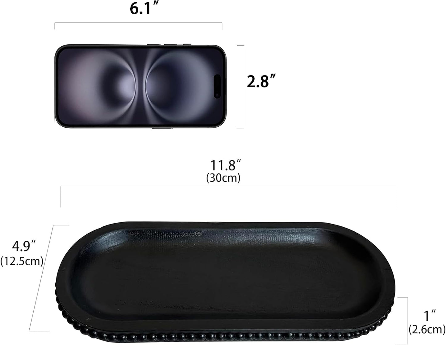 Rustic Beaded Tray / Black / 12 Inch
