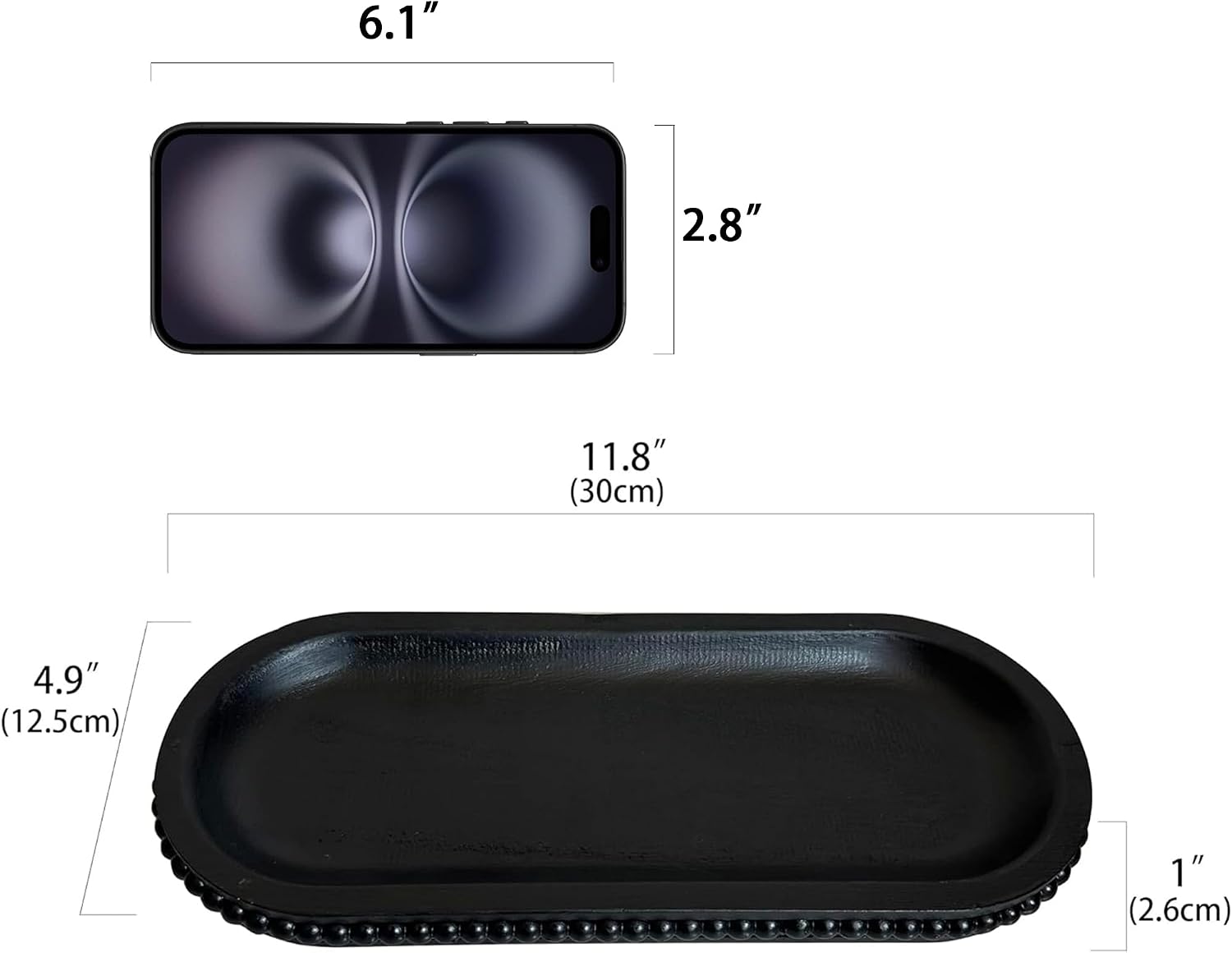 Rustic Beaded Tray / Black / 12 Inch