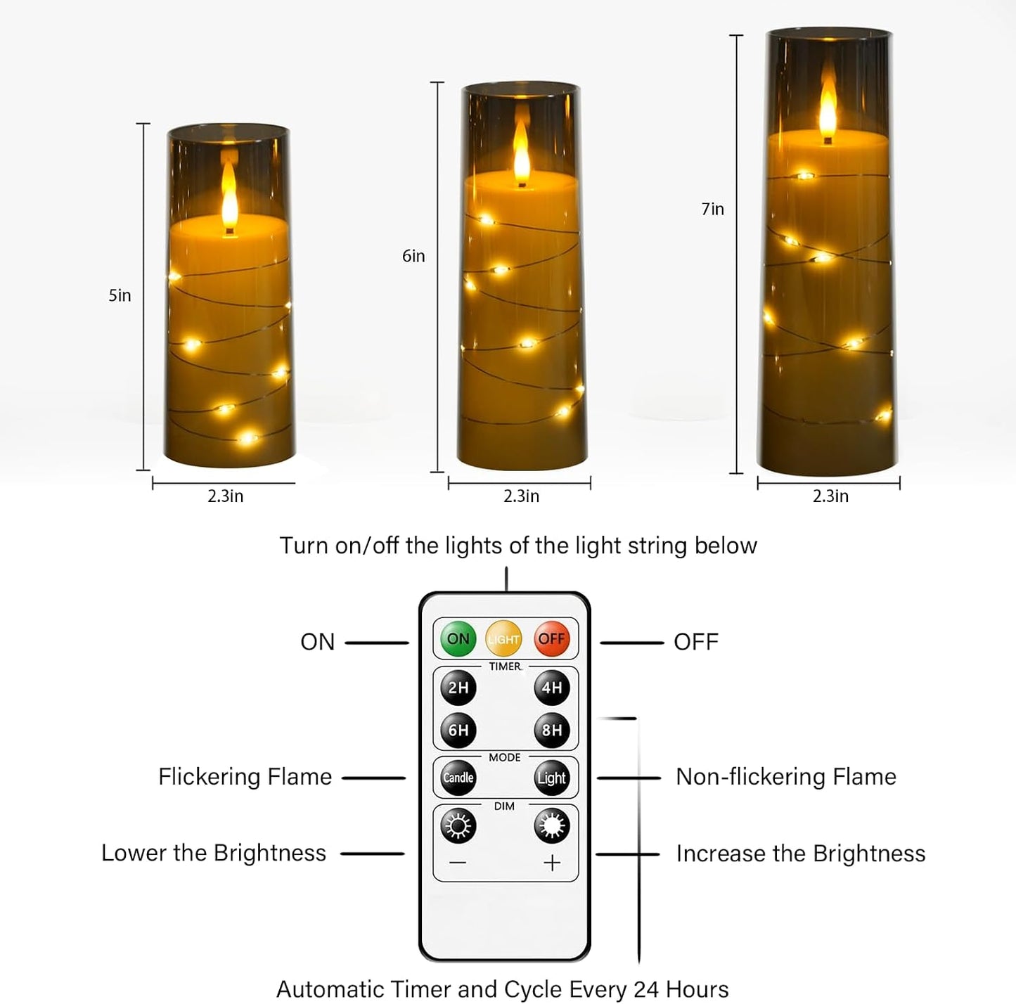 Nimiko Flickering Flameless LED Candles, 9 Pcs with Embedded Star String, Acrylic LED Pillar Candles with Remote
