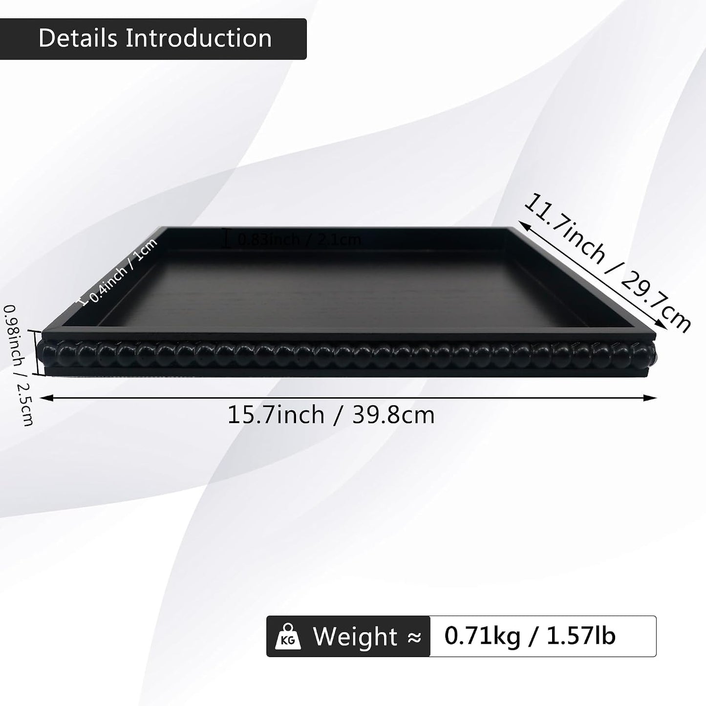 Decorative Tray Rectangular Wood Beaded / Black / 16 x 12 x 1