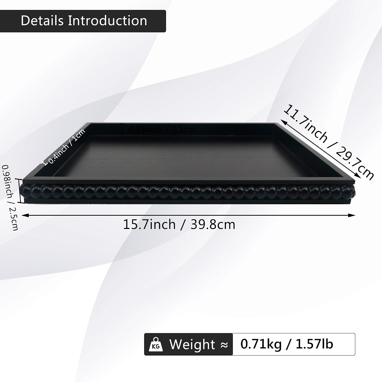 Decorative Tray Rectangular Wood Beaded / Black / 16 x 12 x 1