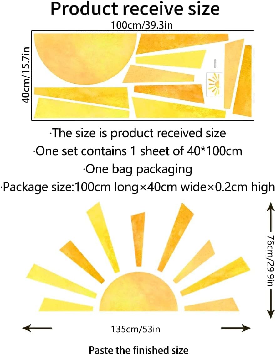 Boho Half Sun Wall Decals Watercolor Sun Murals Modern Wall Decals Vinyl Sun / Style 7 / 53 x 29.9