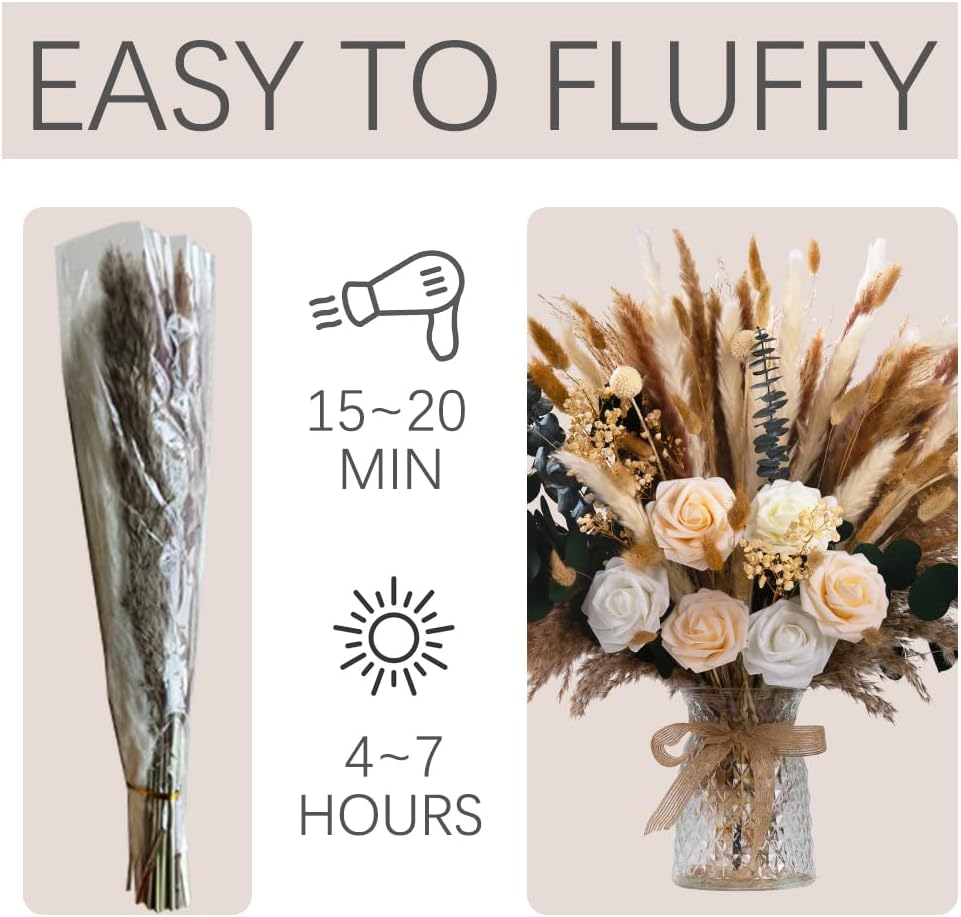Vase Boho Home Decor Bouquet Bunny Tails Dried / Natural / Set of 101