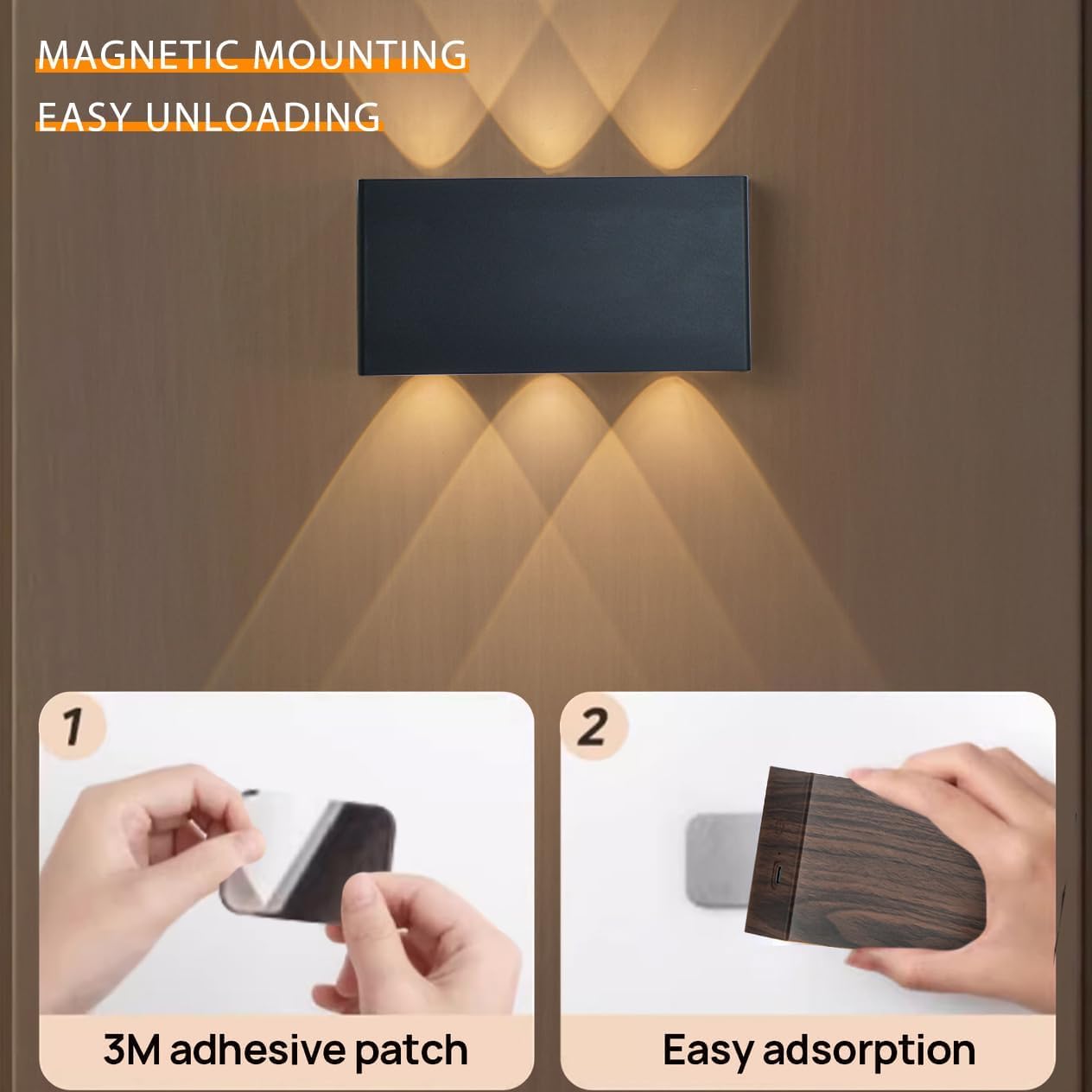 Shelprojsu 2 Pcs LED Magnetic Wall Sconce Lights,5000mAh Wireless Bedside Wall Light USB Rechargeable Reading Wall