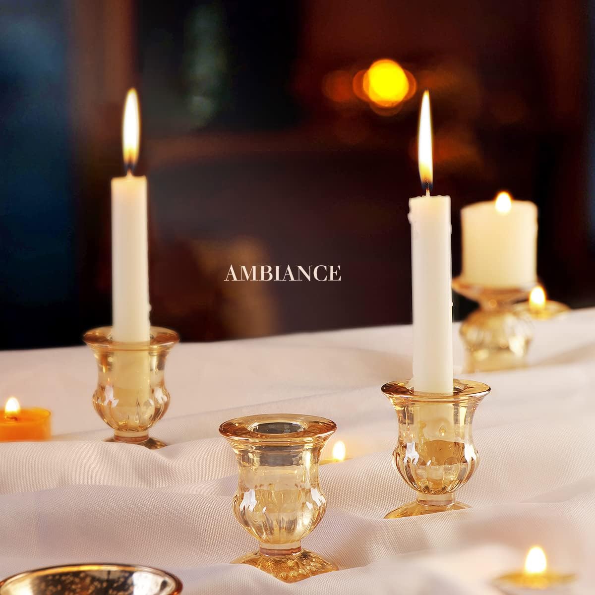 Letine Gold Candlestick Holders Set of 12-2.5" H Taper Candle Holders Bulk -Gold Glass Candle Holder for Valentine's