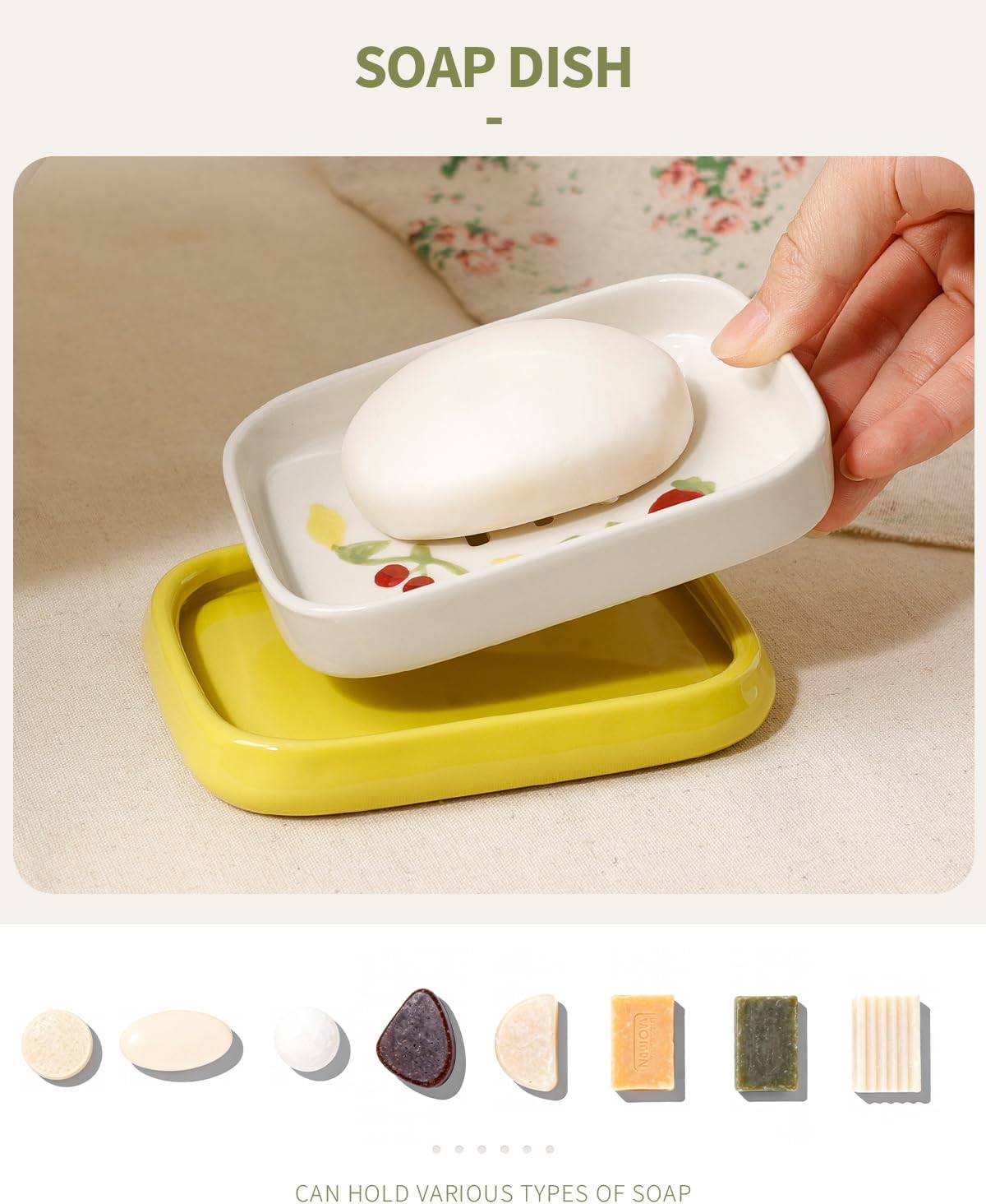Handpainted Farmhouse Self Draining Soap Holder / Yellow