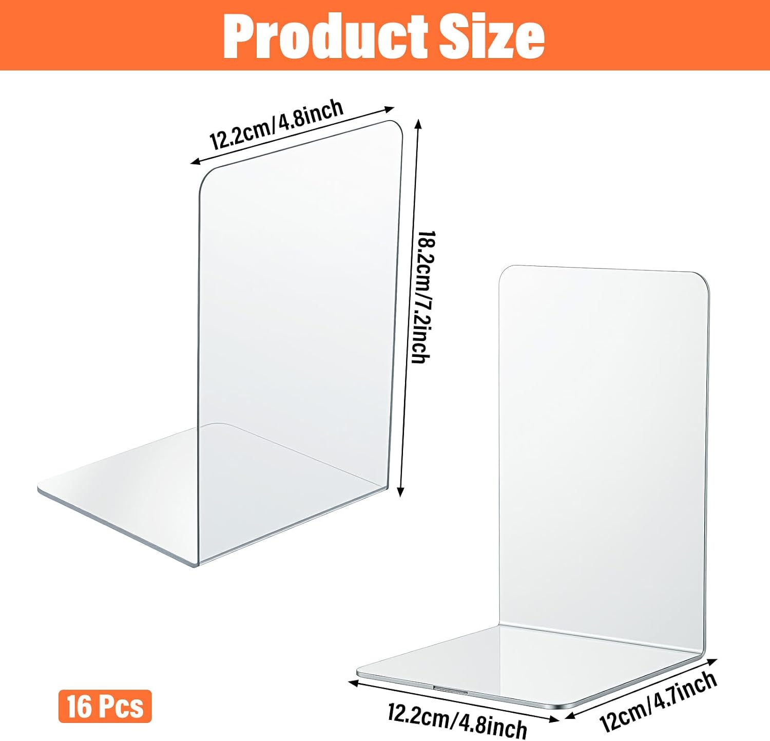 Acrylic Bookends / Invisible Book Organizer & Holder / Clear / Set of 16