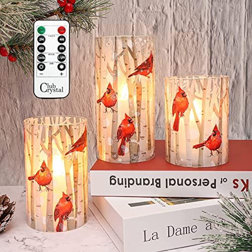 Crystal Club Christmas Flameless Candles with Remote, Cardinal Theme