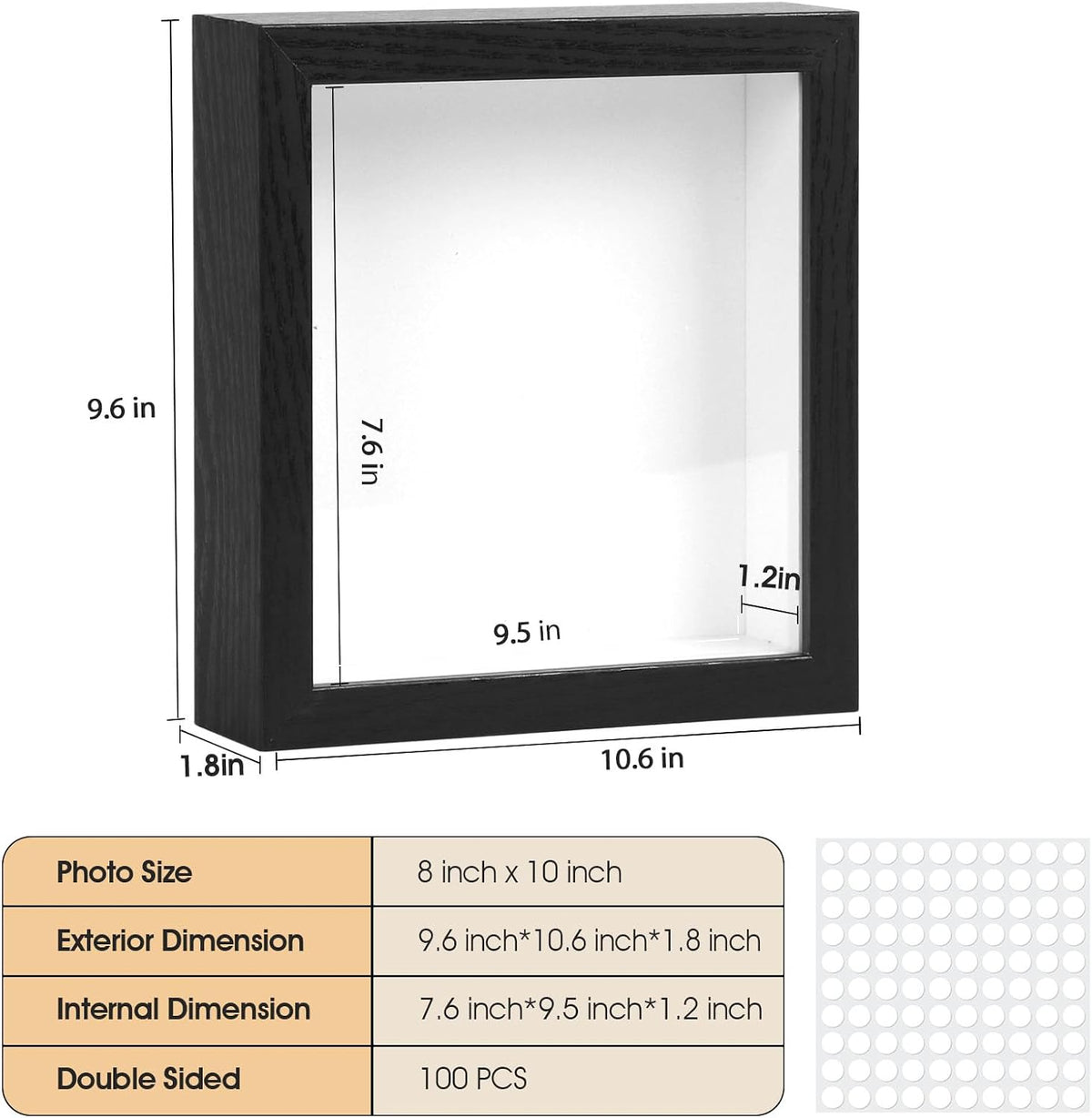 6 Pcs Shadow Box Frame 1.2" Deep - 8x10 Frame Display Case, Black | for Sports Memorabilia & Wedding Keepsakes - Wall