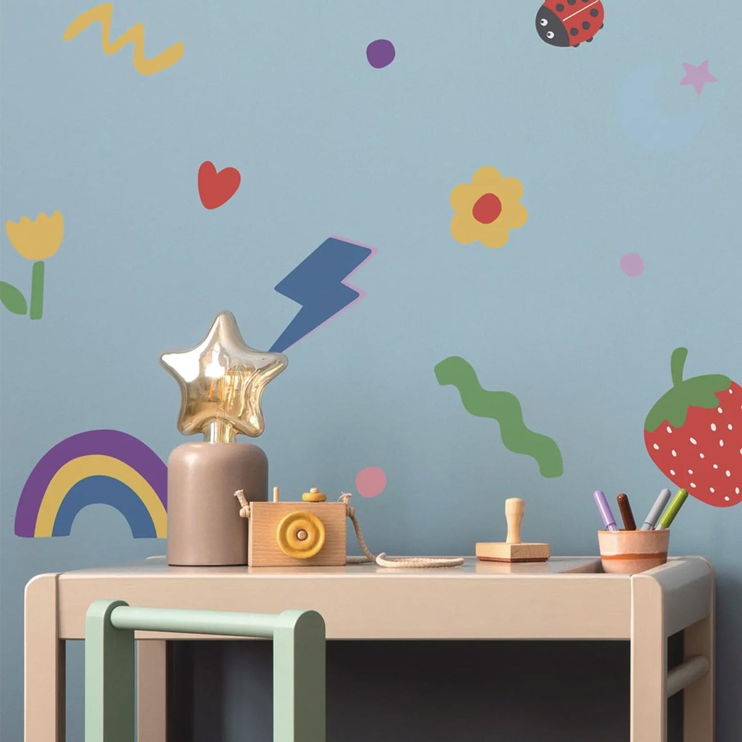 Colorful Rainbow Flowers Fabric Wall Stickers DIY Kids Fun Doodle Decals Removable / Set of 56