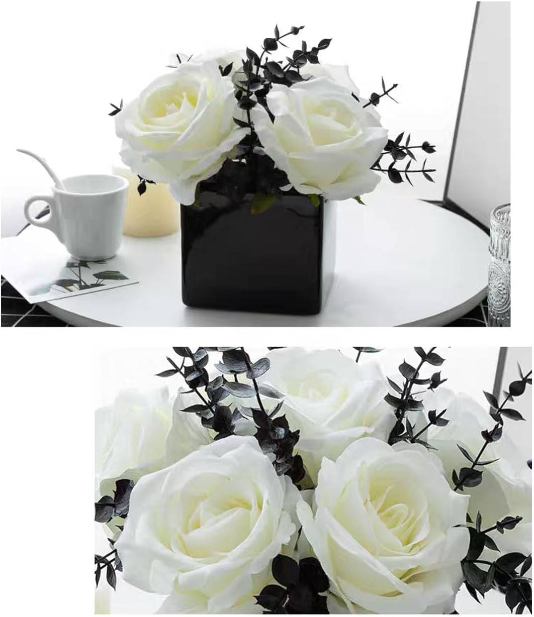 Artificial Flowers / Small Ceramic Vases / White+black