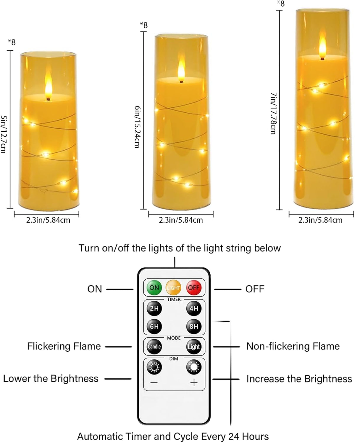 Nimiko Flickering Flameless LED Candles,Battery Operated Candles 24 Pcs with Embedded Star String,Acrylic LED Pillar