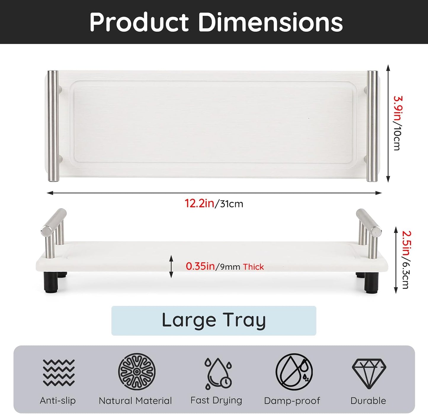 in Stone Drying Tray / White-silver / 12.2 x 3.9 x 2.5