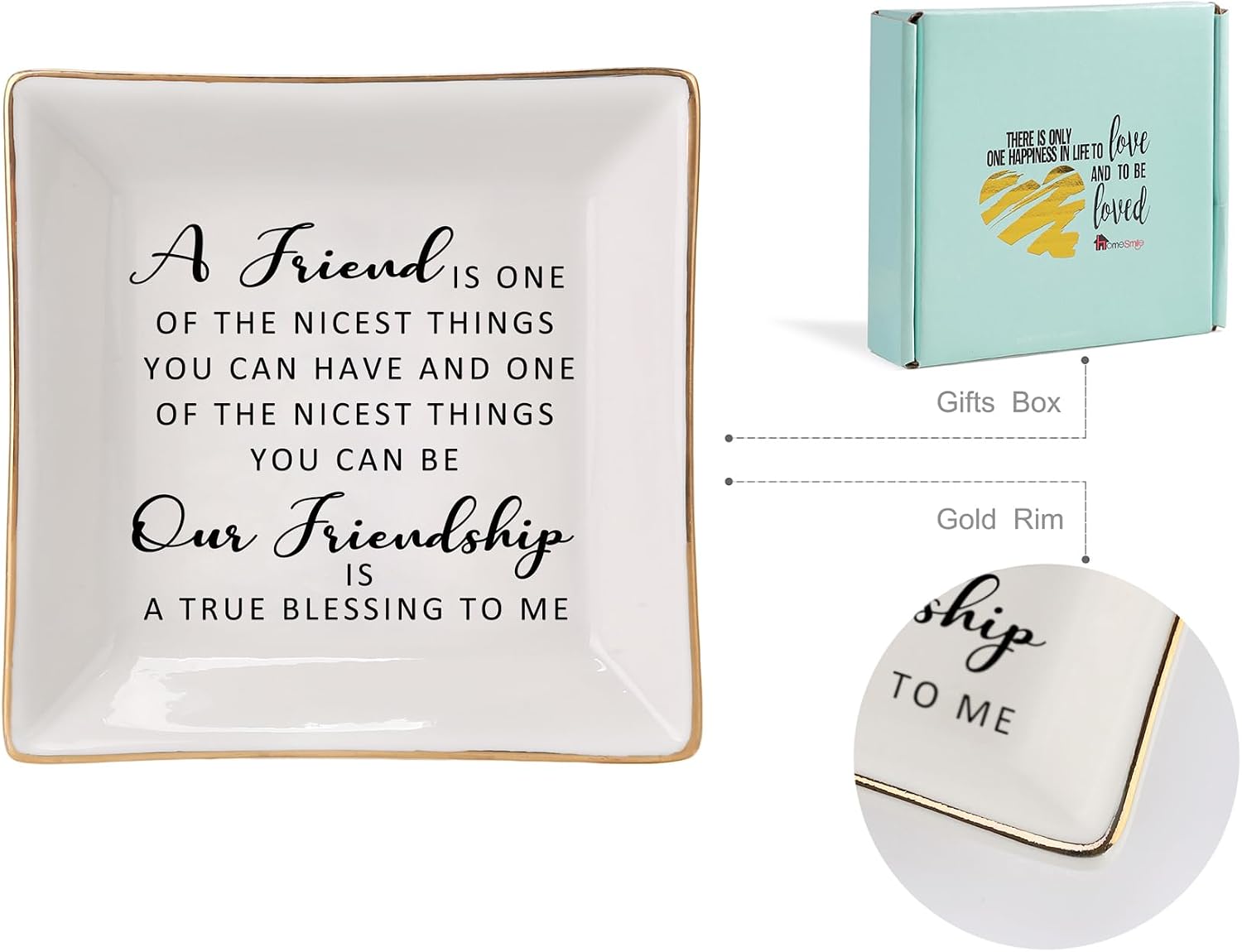 Friendship Quotes-Ceramic Jewelry Tray -A Friend is One of The / Frienship