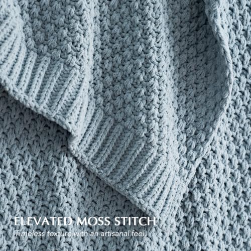 EVERGRACEHOME Chunky Chenille Knit Throw Blanket, 90 x 90, Chambray Blue