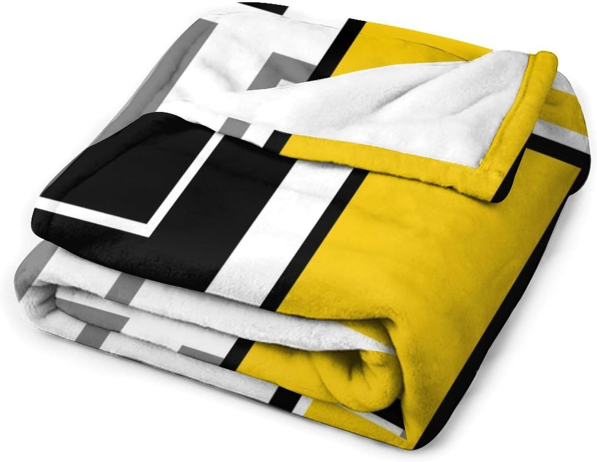 Yellow Geometric Throw Blanket Yellow Modern Black and Gray Blanket for Sofa Bed Couch Chair Or Dorm 70"x80"